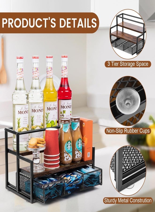 Wetheny Coffee Syrup Organizer for Coffee Bar, 3-Tier Metal Station with K Cup Storage Basket for Countertop, Coffee Pod Organizer Accessories - Image 4
